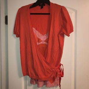 Express orange cashmere blend shortsleeved wrap top